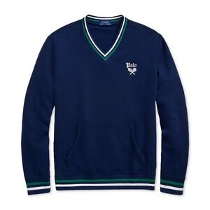 Polo Ralph Lauren Men's Striped Trim Fleece Sweatshirt NAVY‎ Size Large NEW